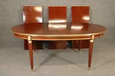 Superb Brass Trimmed Maison Jansen Style Mahogany Dining Table With 3 Leaves • $8055