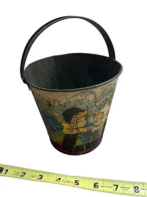 Vintage Tin Toy Pail Sand Bucket Litho Dutch Children 5” Tall • $19.95