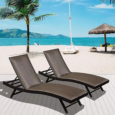 Outdoor Wicker Padded Foam Chaise Lounge Aluminum Adjustable Pool Lounge Chairs • $369.99