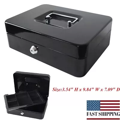 Cash Box With Lock Key Money Tray Money Box For Cash Metal Lock Box For Money US • $19.97