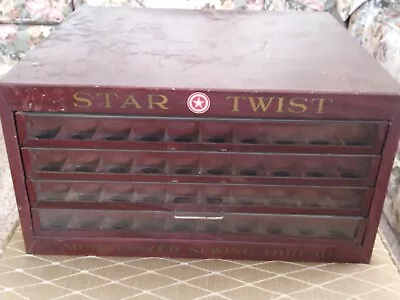 Antique 4 Drawer Star Twist Metal And Glass Thread Spool Display Cabinet • $149.97