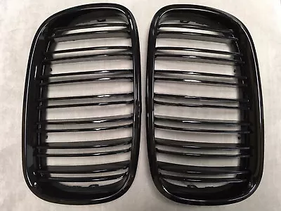 X6M STYLE PIANO GLOSS BLACK Front Hood Grilles GRILLE 08-14 Fits E71 X6 • $115