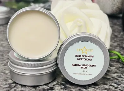 Rose Geranium & Patchouli Natural Organic Vegan Deodorant Balm Plastic Free 15g • £4.95