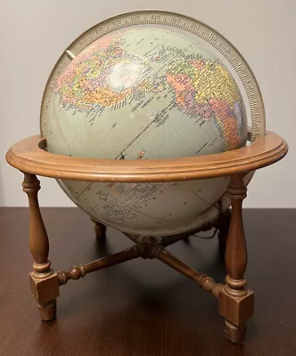 12” Vintage Lighted Replogle Library Globe With Wooden Base Antique 1964 MCM • $249