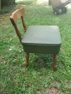 Vintage MCM Mid Century Modern Sewing Chair Stool With Green Vinyl Seat Storage • $250