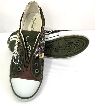 Ed Hardy By Christian Audigier  Size 9 Canvas Green Low Top Sneakers • $39.77