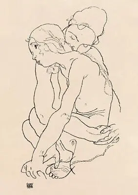 Woman And Girl Embracing (1918) Egon Schiele Sketch Love Wall Art Poster Print • £4.49