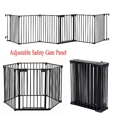 Adjustable Safety Gate 6 Panels Play Yard Metal Doorways Fireplace Fence Gate • $116.95