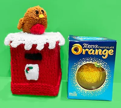 KNITTING PATTERN - Christmas Pillar Box With Robin Choc Orange Box Cover 15 Cms • £3.25