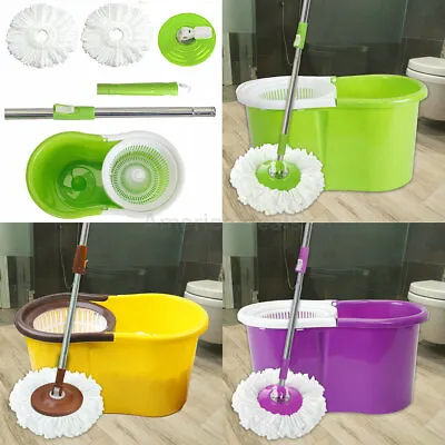 Mop Bucket Set Rolling Spin + 2x Easy Wring Microfiber Mop Head Replacement • $22