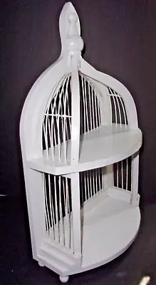 Wooden Bird Cage Metal Wire Wall Plant 2 Tier Shelf Shabby White Cathedral Vtg • $29.99