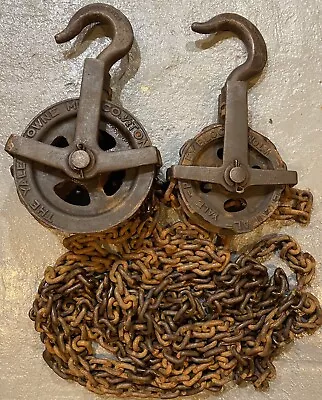 Antique Yale & Towne 1/2 Ton Cast Iron Hoist Pulley Block Differential & Chain! • $49.99