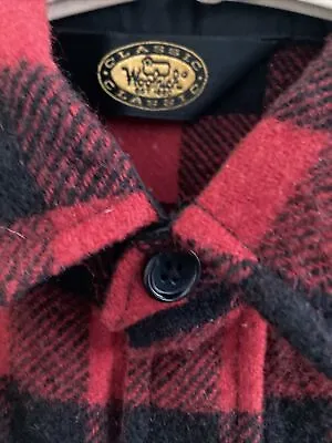 100% Wool Classic Woolrich Mens Red Black Buffalo Plaid Shirt  Jacket Sz L Vtg. • $49.99