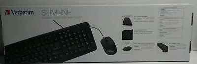 Verbatim Slimline Corded USB Keyboard & Mouse #99202 New In Box. • $13.99