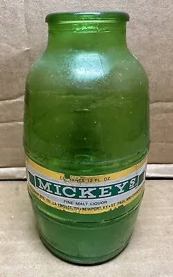 Vintage Mickey's Malt Liquor Beer Barrel Green Glass Bottle • $6