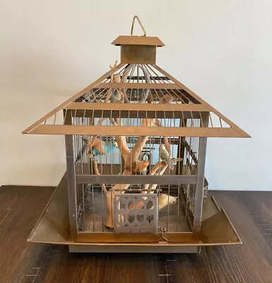 Antique Brass Bird Cage And Stand Edwardian Hendryx Mission Chinoiserie Display • $500