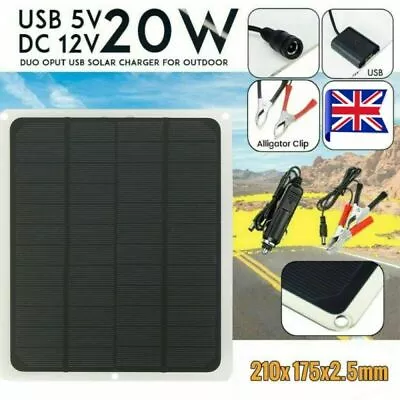 £17.99 • Buy 12V/20W Portable Solar Panel Trickle Battery Charger Car Boat Supply Outdoor NEW