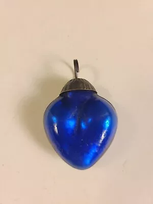 Vtg Dark Blue Cracked/Crackle Glass Kugel Heart Shape Ornament  Germany 3.5'' • $8.95