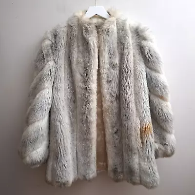 VTG GRANDESSA Faux Fur Coat Jacket 12 Gray White Lined Mid Length Mob Wife Union • $59.99