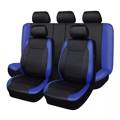 Car Seat Covers Faux Leather Full Set Universal Rear Split Black & Blue Cushion • $89.99