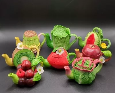 Lot Of 8 Vintage KHEIN Ceramic Miniature Teapots With Lids Signed Fruit & Veggie • $50