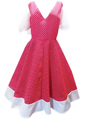 1950s Vintage Retro Rockabilly Circle Dress Red Polka Dot/white Sizes 14-26 • £33.99