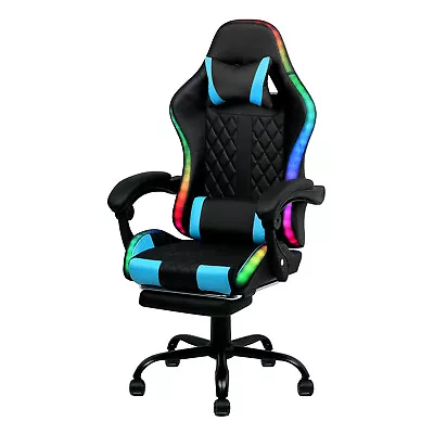 LED Gaming Chair Recliner Footrest Office Computer Massage Racing 180°PU Seat • $179.90
