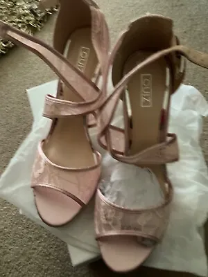 Pink Lace Satin Style Heels Shoes Sandals Size 7 BRAND NEW Wedding Prom Party • £11