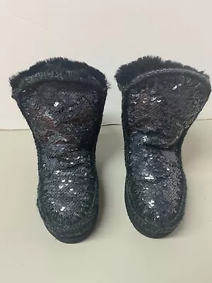 MOU Dark Black Sequin Ankle Eskimo Warm Snow Boots Size 5 (EU 35) • $105