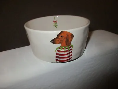 Rae Dunn Dachshund Dog Water Dinner Bowl Mistletoe Christmas Holiday NEW • $24.99