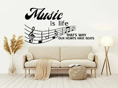£4.39 • Buy Wall Art Decals Music Is Life Removable Home Decor Sticker, Living Room Quotes D