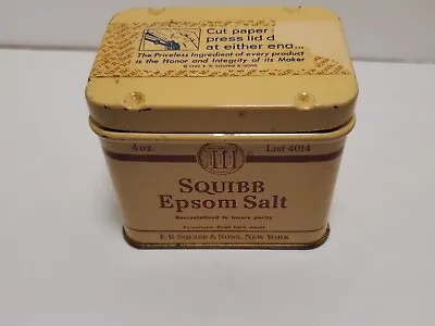 Vintage E.R. Squibb & Sons New York Epsom Salt 4oz Tin With Some Product  • $13