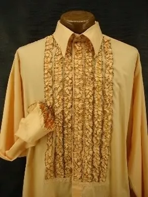 VINTAGE RUFFLED TUXEDO TUX SHIRT ORANGE W/ BLACK TRIM  NEW OLD STOCK Many Sizes • $74.95