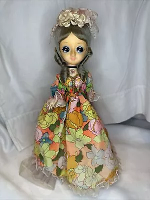 Vintage Big Eyes Pose Doll Groovy Mod Floral Dress Grey Hair Unique Japan” • $30