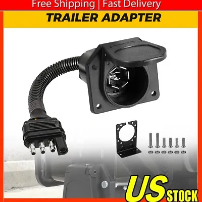 Trailer RV Boat Adapter 4-Way Flat To 7Way Round Blade Wiring Plug Connector Kit • $14.99