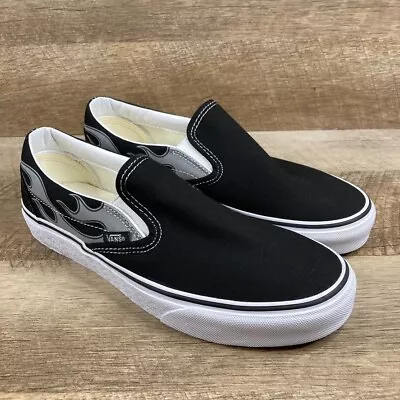 VANS Classic Slip On Reflective Flame Sneakers Black Mens 7 Womens 8.5 NEW • $53.30