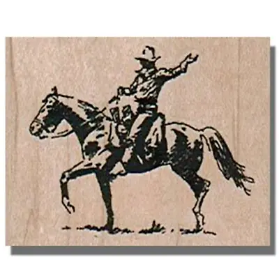 Cowboy On Horse RUBBER STAMP Western Man Waving Riding Rodeo Horses West • $9.45