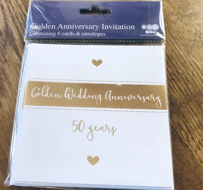 £2.75 • Buy Pack Of Golden Wedding Anniversary Invitations, 6 Cards With Envelopes New