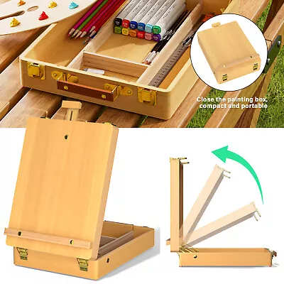 Dayplus Wooden Wood Artist's Painting & Drawing Table Top Box Easel With Storage • £17.20