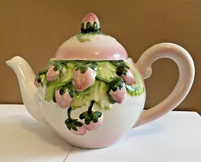 Vintage Hand Painted Strawberry Tea Pot - Made In Portugal • $9.99