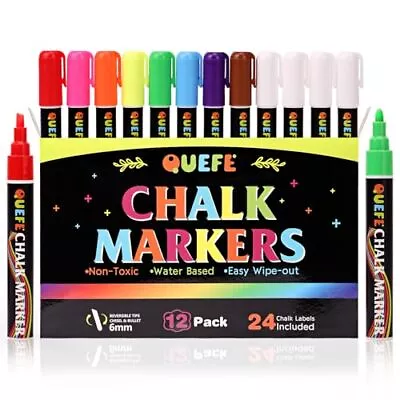 QUEFE Chalk Markers 12pcs 6mm Liquid Chalkboard Markers Dry Erase Marker Pen... • $21.83