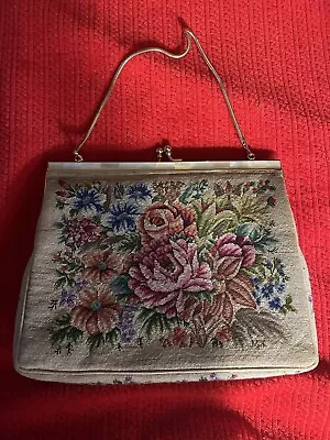 Vintage Tapestry Purse With Mother Of Pearl Edging • $45