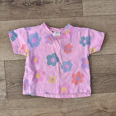 Zara Baby Girls Short Sleeve T-Shirt Tee 12-18M Months Toddler Pink Flowers • $4