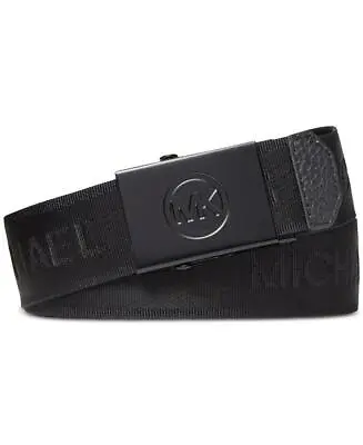 Michael Kors Men's Black Logo Tape Slider 34MM Plaque Buckle Belt Size 30 • $22