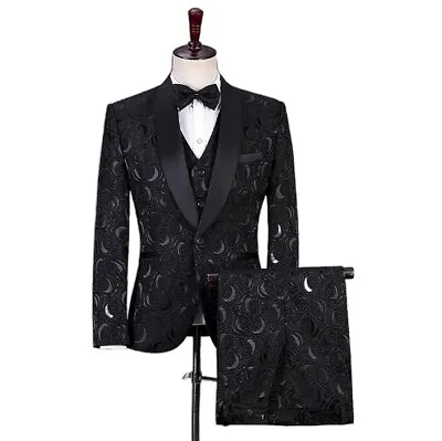 Men Groom Wedding Dress Slim-fit Dark Pattern Suit Dinner Suits Coat+Vest+Pants • $87.41