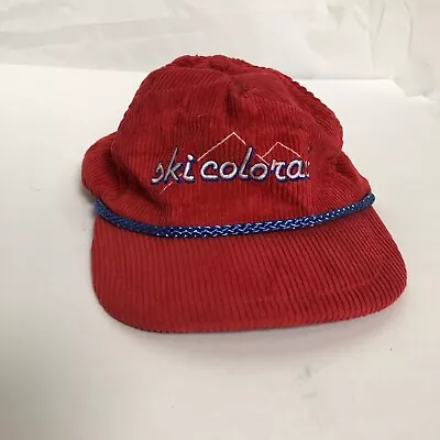 Vintage Ski Colorado Hat Corduroy Snapback Embroidered Red With Rope • $29.99