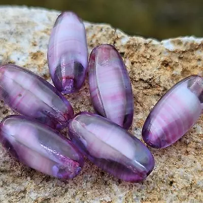 Vintage Old Stock Glass Beads Pink Purple Porphyr 14mm Oval Tube DIY Jewelry • $7.50