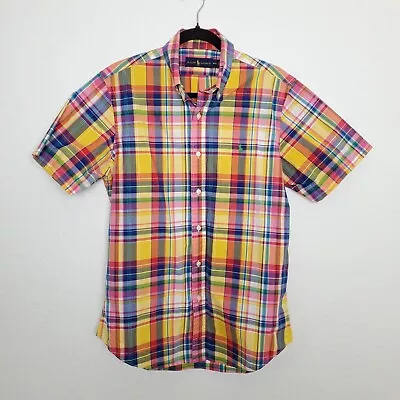 Ralph Lauren Men's Button Front Shirt Size M Madras Plaid Short Sleeve • $23.88