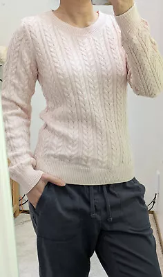 NEW H&M Classic Light Pink Long Sleeve Cable Knit Crew Neck Sweater XS • $15