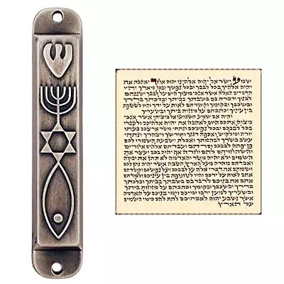 Pewter Messianic Mezuzah Case With Scroll For Door 3D Menorah Messianic Seal ... • $27.86